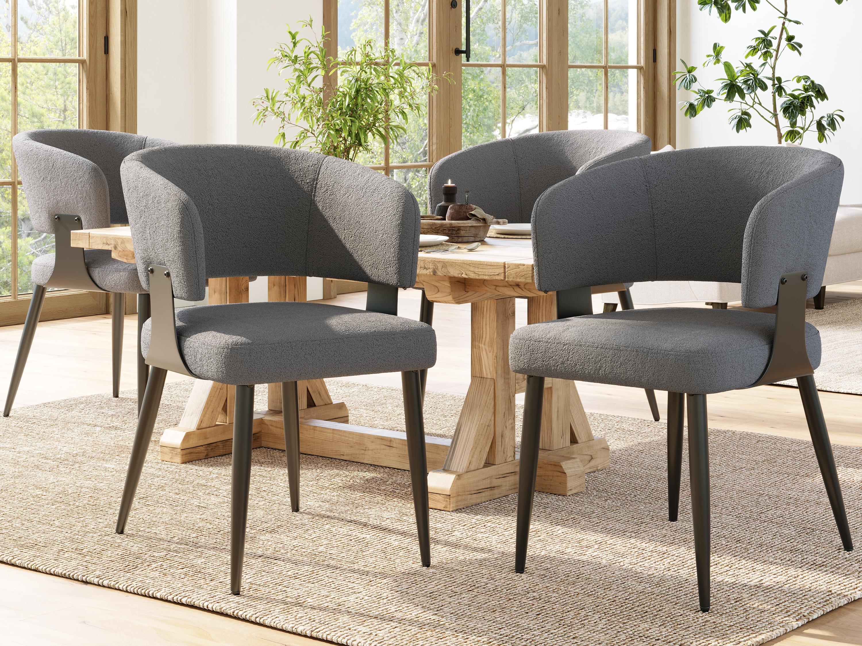 Zestaw 4 tapicerowanych krzeseł do jadalni - flanelowa - metalowa rama - styl nowoczesny - szary