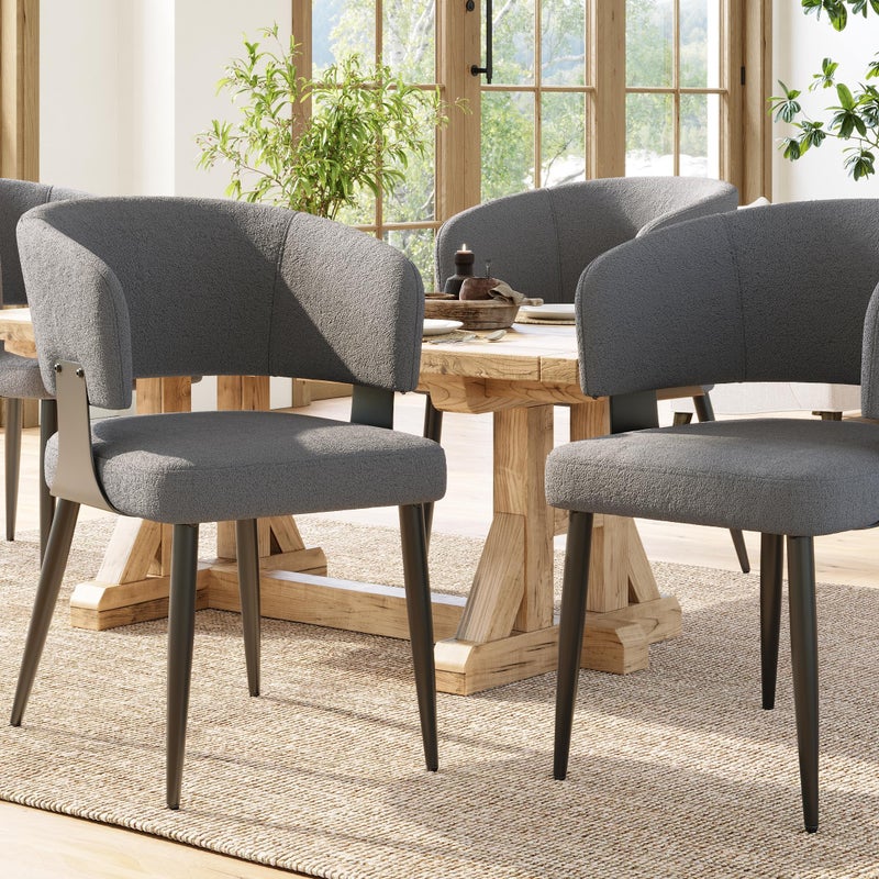 Zestaw 4 tapicerowanych krzeseł do jadalni - flanelowa - metalowa rama - styl nowoczesny - szary