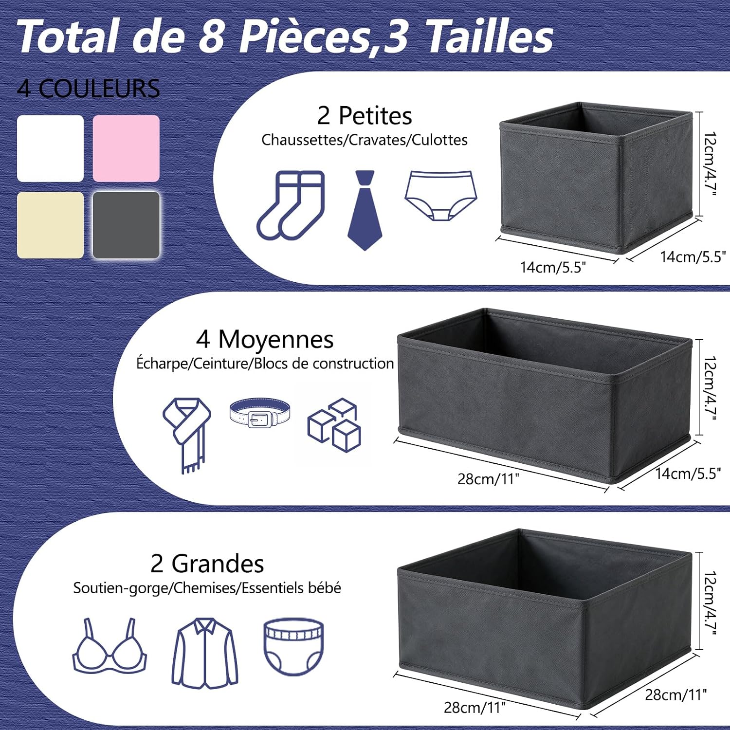 Lot de 8 Organisateur Tiroir Vetement Rangement Vetement Dressing ...