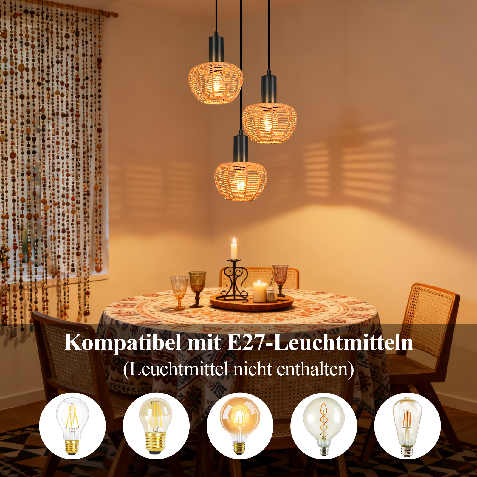 ZMH Czarna lampa wisząca w stylu vintage z trzema żarówkami E27 (żarówki nie są dołączone) - 4