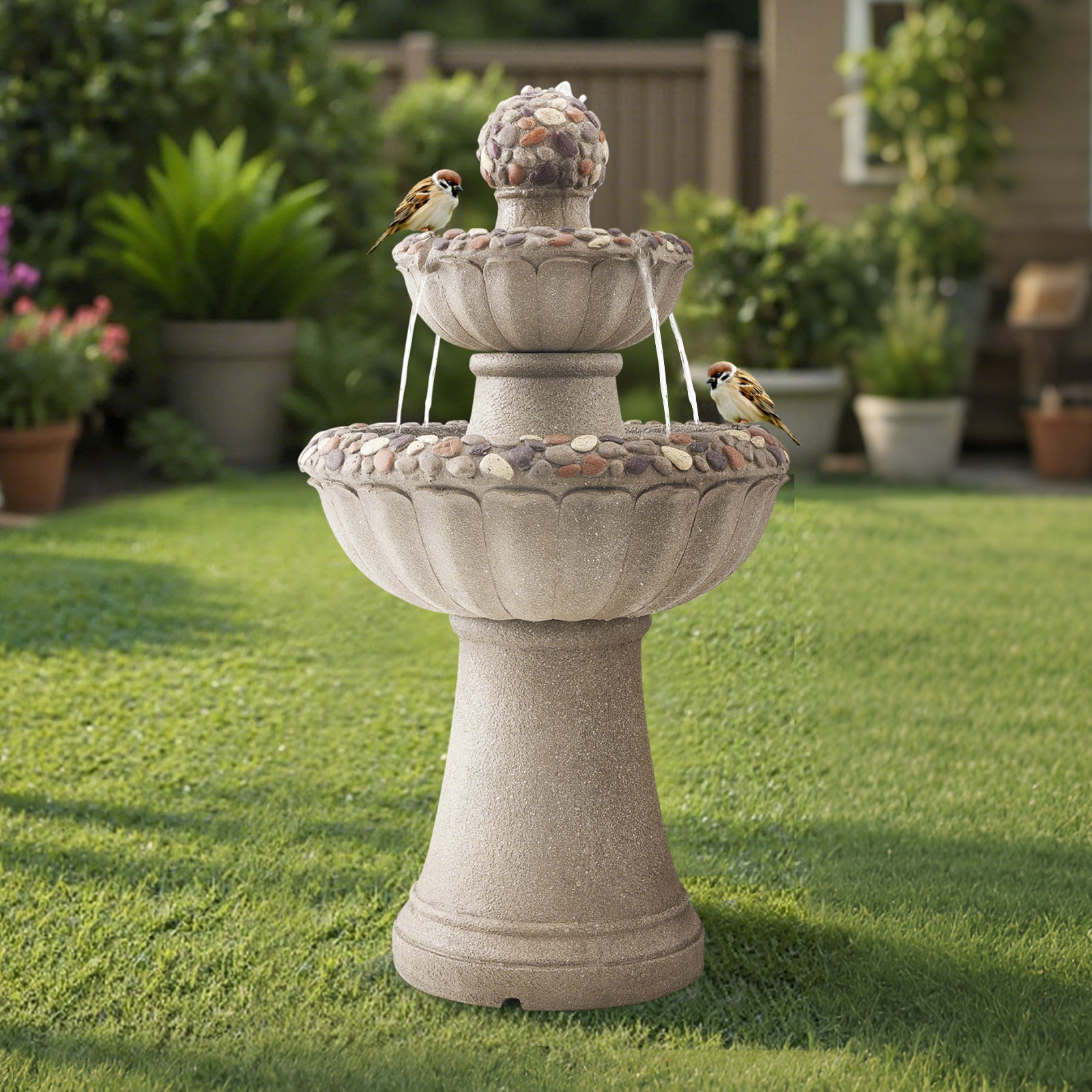 Fontaine Extérieure VEVOR Jardin, Hauteur 93 cm, Cascade Moderne 2 Niveaux, Fontaine en Fibre Verre et Résine, avec Pompe Eau, pour Jardins, Terrasses - 8