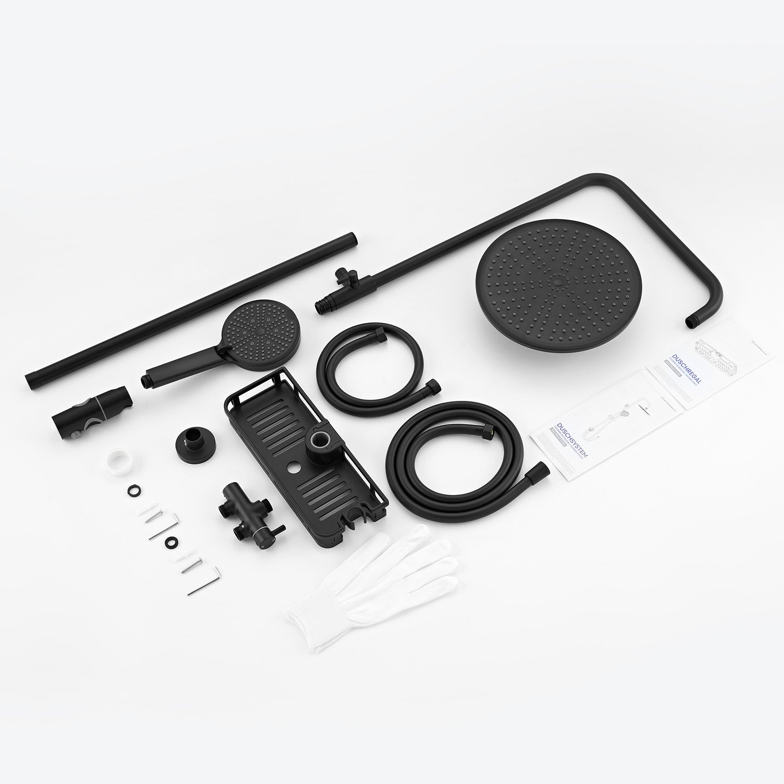Colonne Douche Sans Robinet en Inox Noir- Ensemble Mural Réglable Avec Pommeau Effet Pluie Rond(25*25 CM),Douchette 4 Fonctions/Étagère - 9