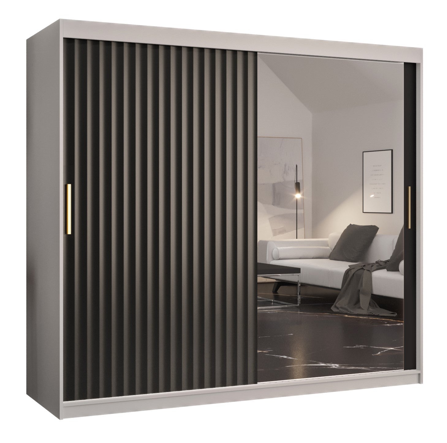 Szafa przesuwna garderoba RIFLO WAVE 2 200 x 62 x 200 cm Biały + Czarny - Abiks Meble