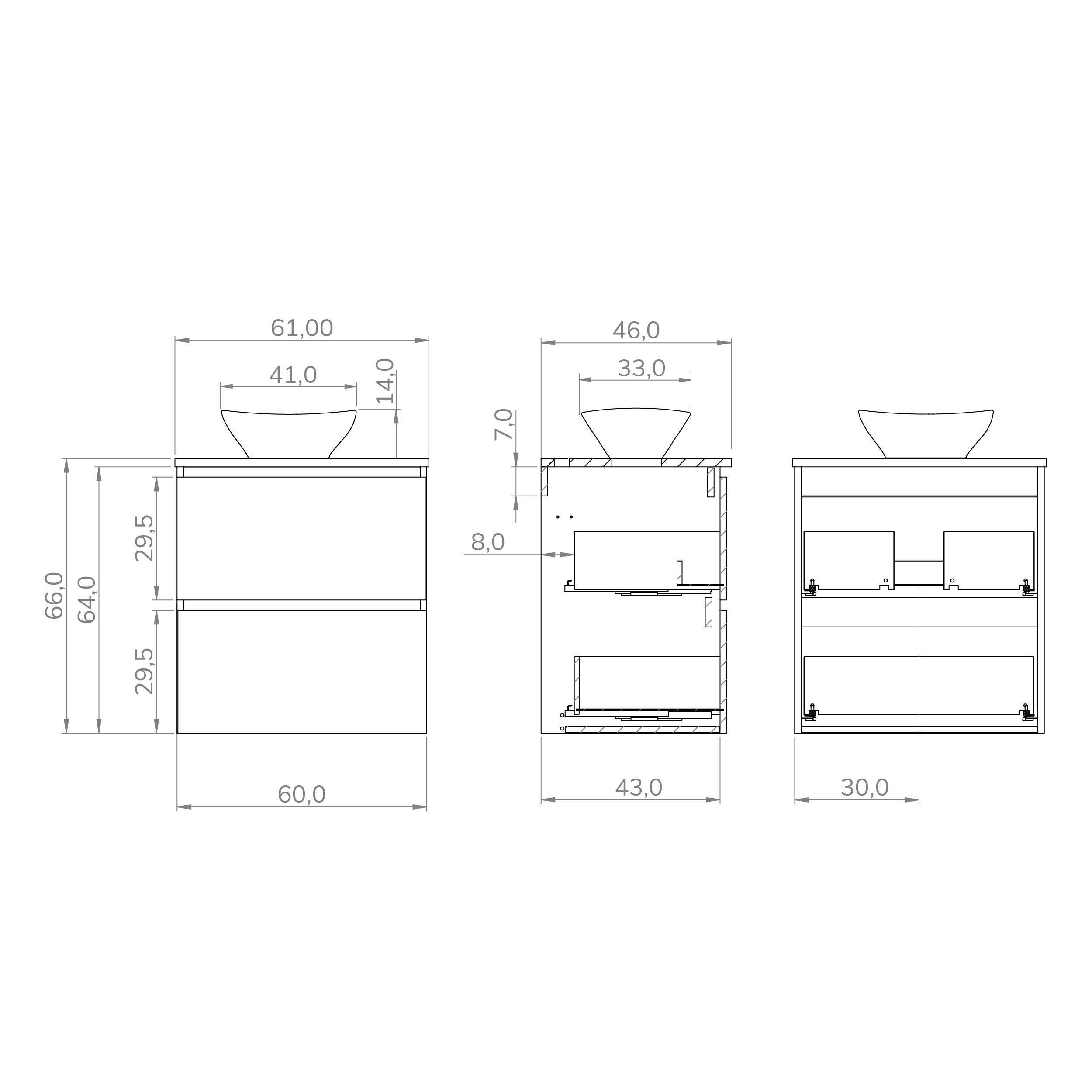 CONJUNTO DE BAÑO YINU | 60 CM BLANCO - SOLOMON | DOS CAJONES | LAVABO SOBRE ENCIMERA | NO INCLUYE ESPEJO | ALDAY - 4