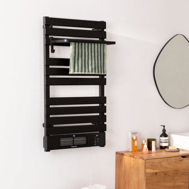 CREATE - Toalheiro elétrico aquecido com WiFi 500/1500W - Preto - Com prateleira 3 barras - WARM TOWEL PRO