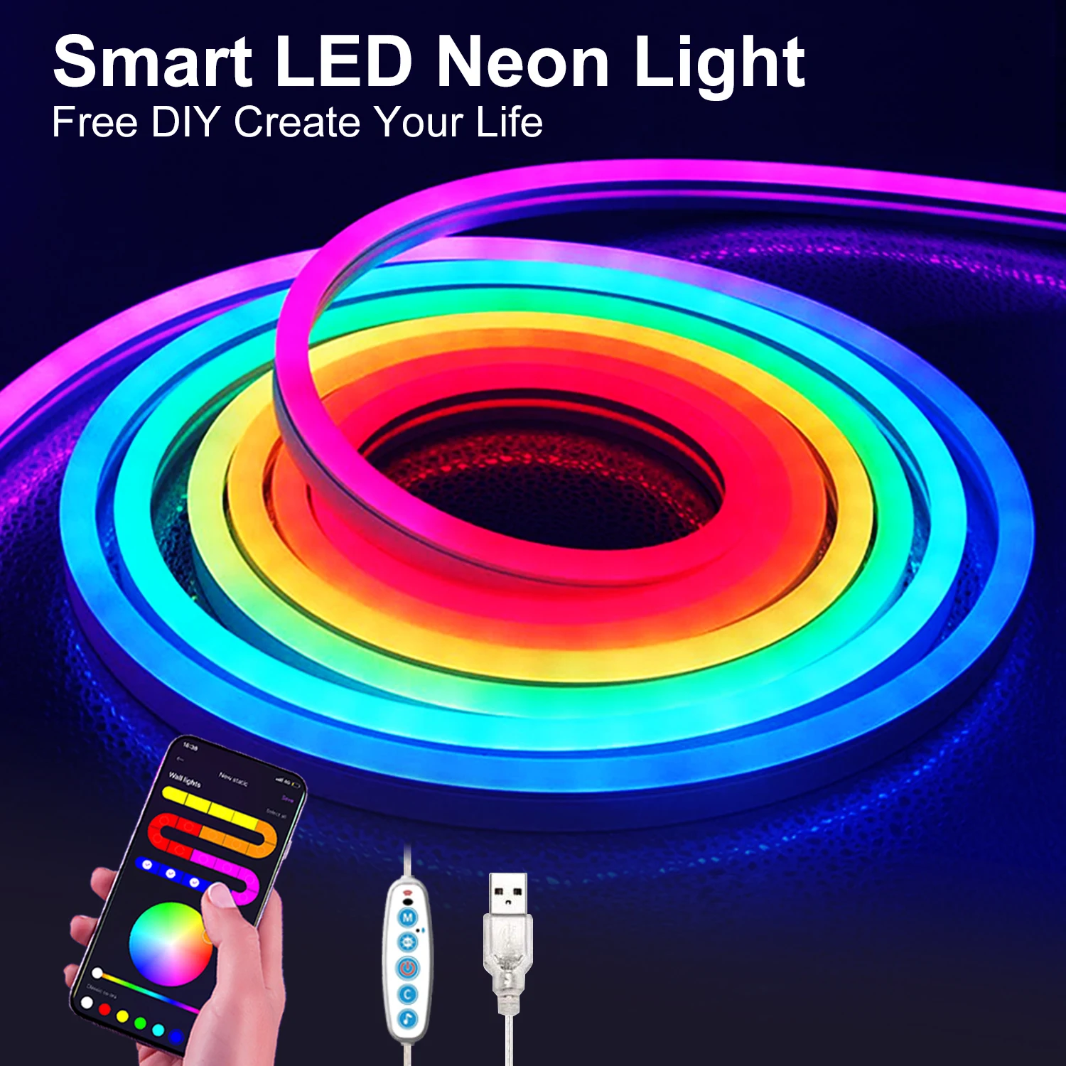 Bande lumineuse LED néon 3 m en silicone, synchronisable avec la ...