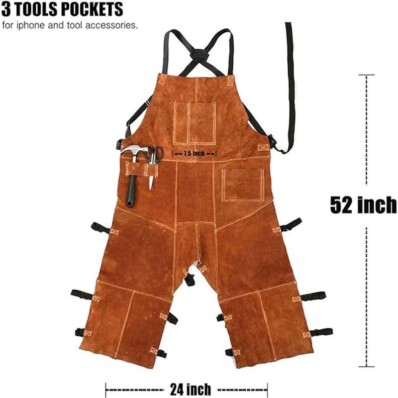 Tablier de Soudure en Cuir pour Homme Professionnel, Tablier de Travail Résistant à la Chaleur, Parfait pour Forgeron, Bricolage, Soudeur, Chameau - 2