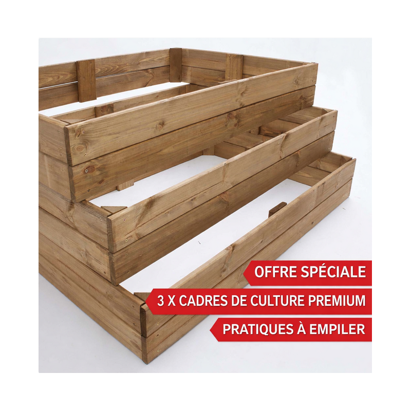 Carré potager eb bois surélvé 3 pièces Jardinière Chassis - 2