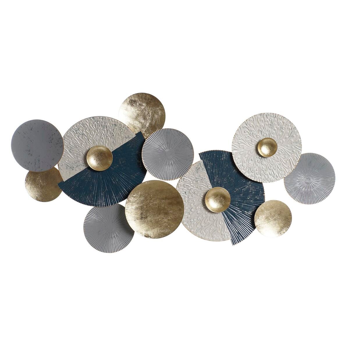 Decoración de pared dkd home decor azul dorado metal blanco círculos (135,3 x 5 x 68,6 cm)