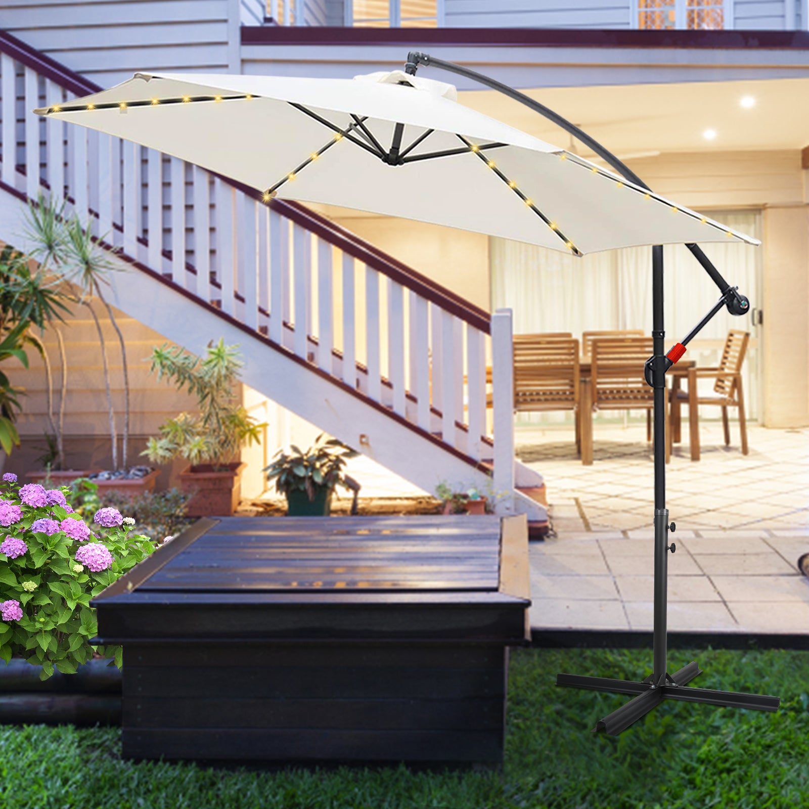Parapluie 3.5m Parasol avec LED Alu pivotant Parasol jardin terrasse balcon Beige - 5