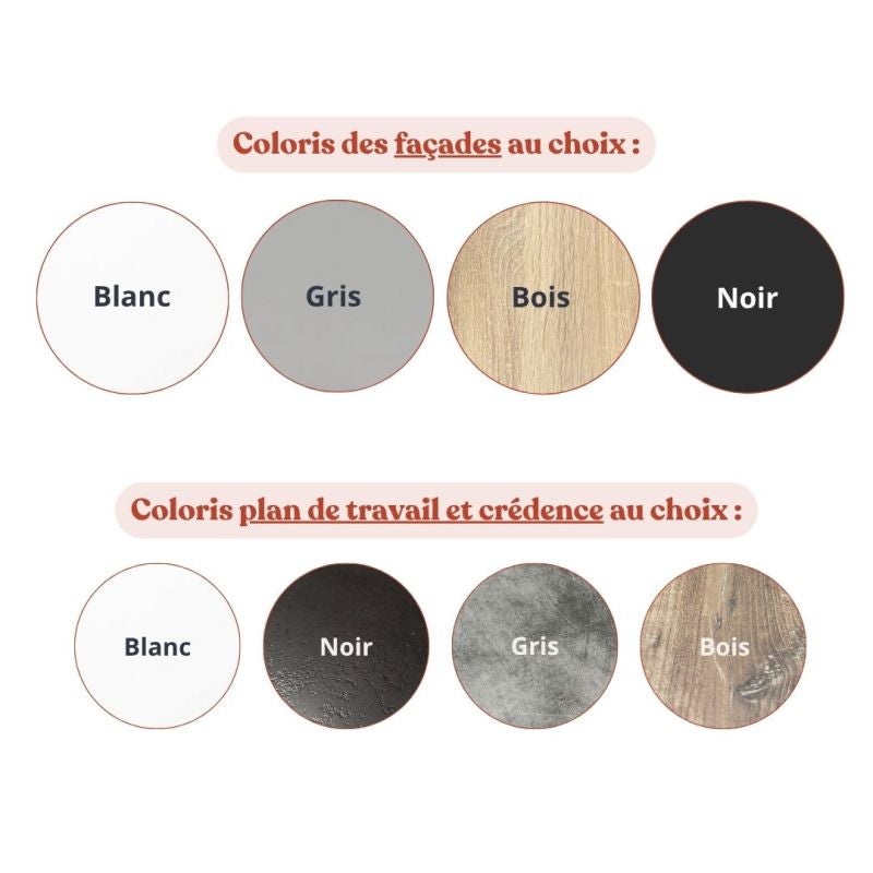 Kitchenette d'angle KA03L-PT avec plan de travail et évier - Façade Bois - Plan Gris béton - Evier Inox - Crédences Oui - 7