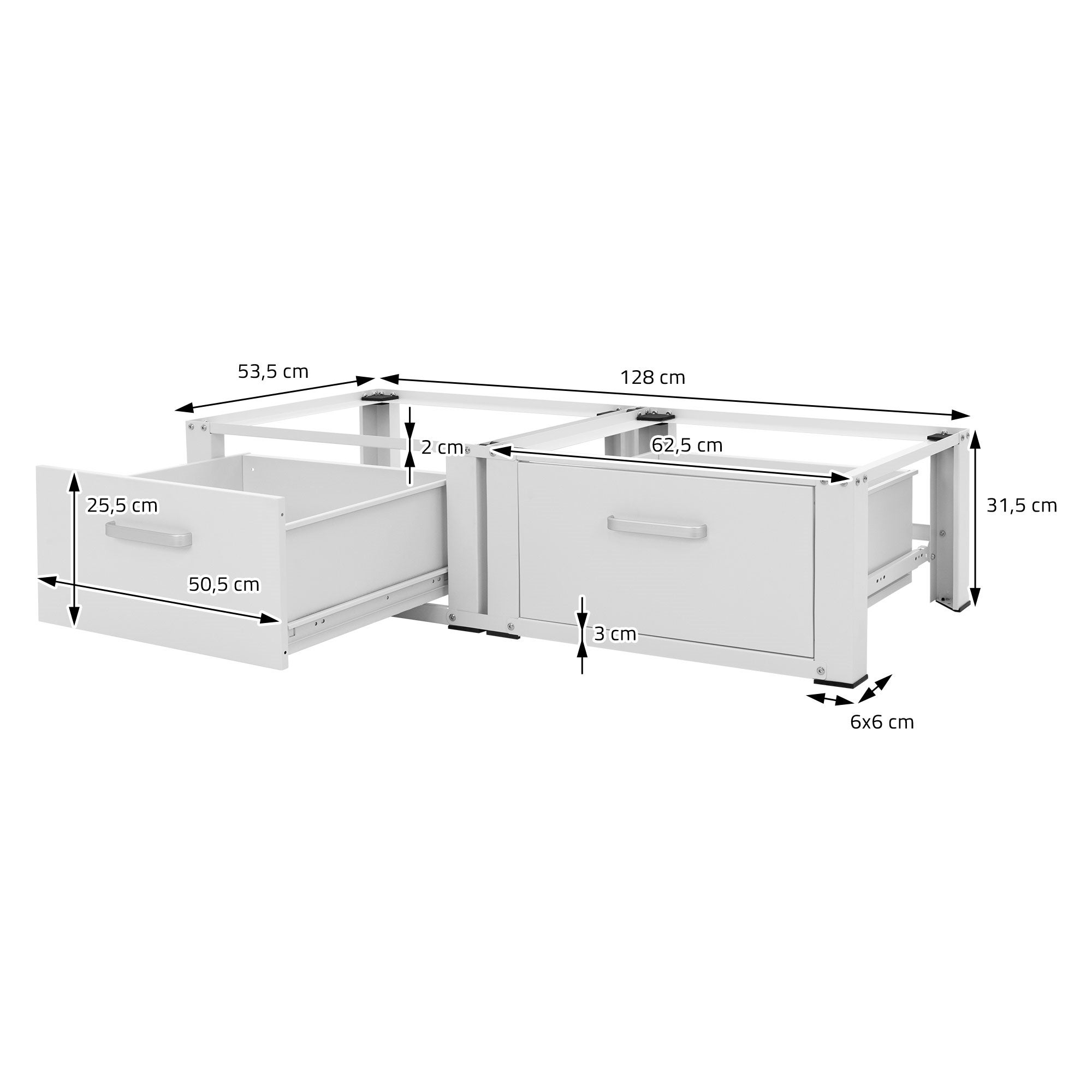 Socle machine à laver double avec tiroirs base sèche-linge blanc 150 kg/support - 5