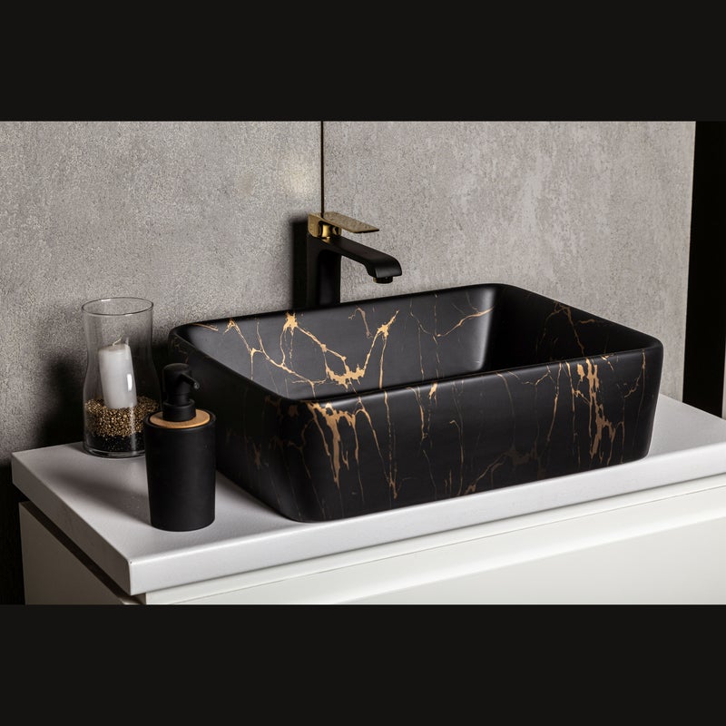 Umywalka nablatowa KR-182 MARBLE czarno złota KERRA