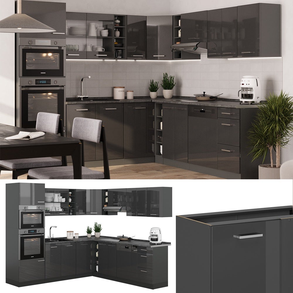 Vicco Cuisine en angle R-Line, Anthracite Haute brillance/Anthracite, 247 x 237 cm, PT Chêne - 4