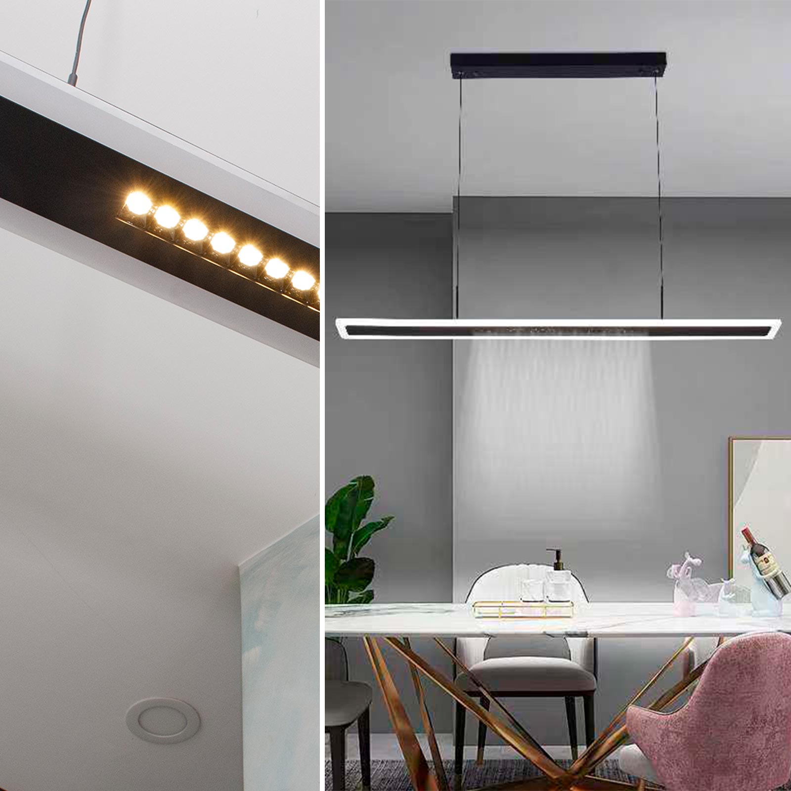 Lustre LED moderne à intensité variable 70 W CCT, lampe suspendue pour cuisine, bureau, avec télécommande 230V NOIR - 7