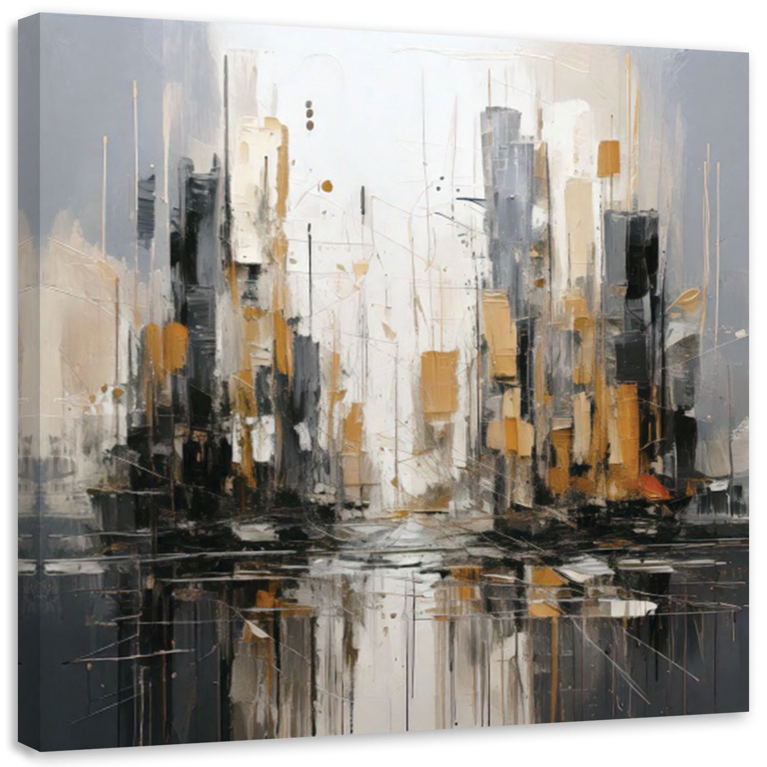 Obraz na płótnie, Architektura Miasto Akwarela Szaro Złote 50x50