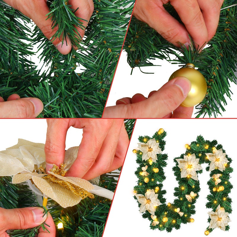 Ghirlanda di Natale Ghirlanda di abete Decorazione natalizia per interni ed esterni Ghirlanda artistica 2,7 m 50 LED con Gold decorativo - 9
