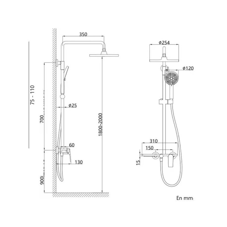Colonne de douche dorée 3 fonctions, Valencia - 4