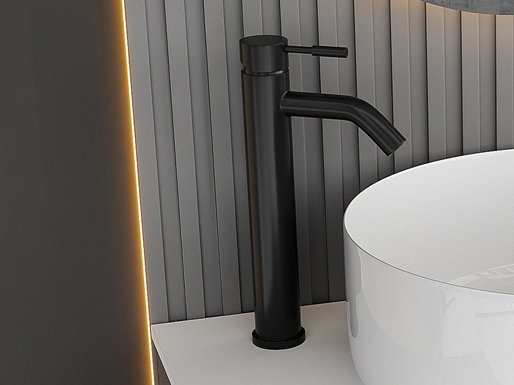 Bateria mieszająca mechaniczna zaokrąglona ze stali nierdzewnej szczotkowanej - Czarny mat - wys. 30,6 cm - SALAVAN