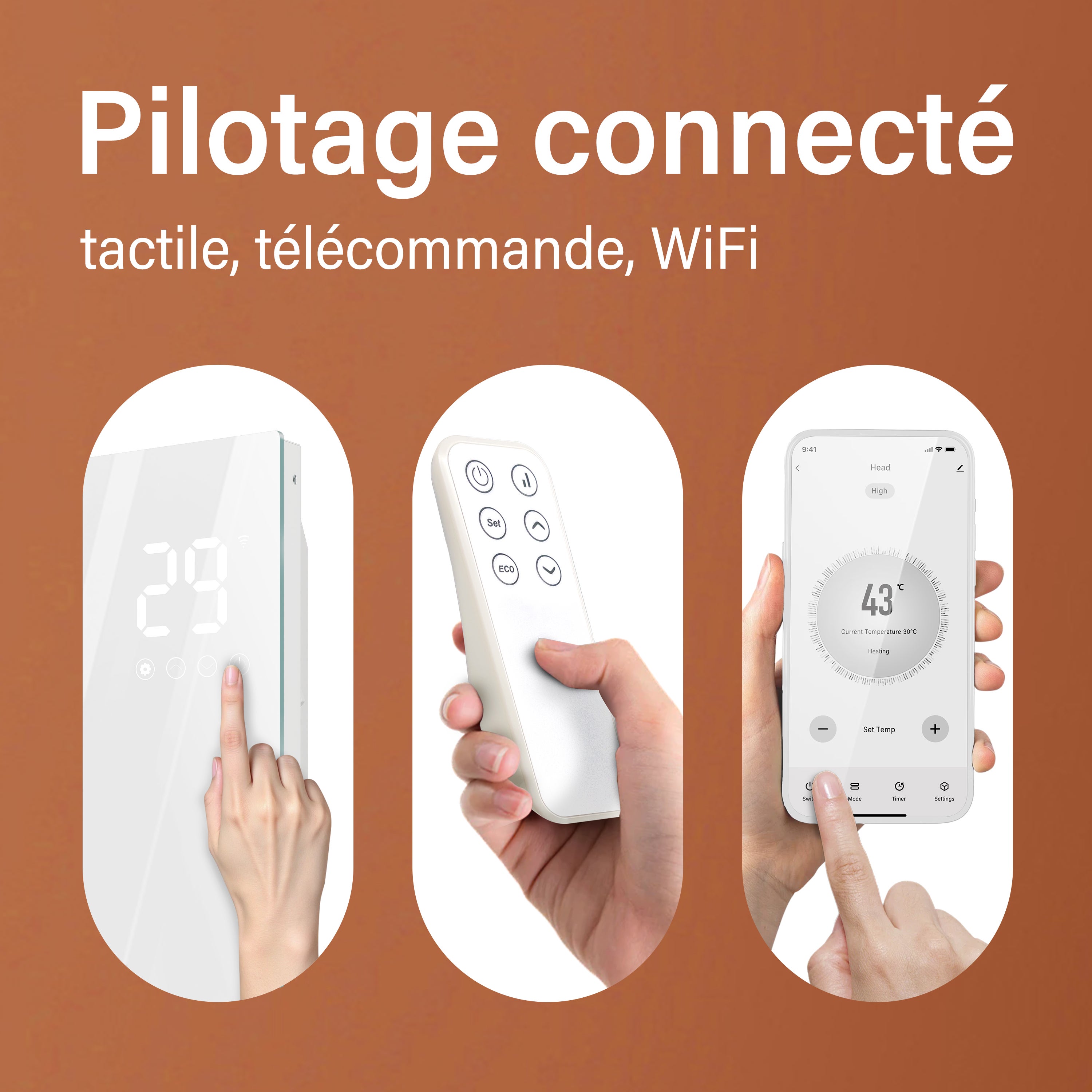 Radiateur électrique 2000W — Connecté WiFi — 2 en 1 mural et mobile — Ultra-plat 70mm — Verre blanc glacé — Grande surface - 5