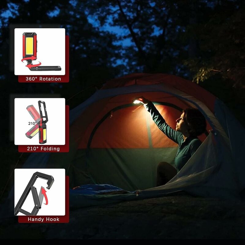 Lampe de Travail Rechargeable Puissante, Baladeuse LED Lampe Atelier avec Base Magnétique, Lampe Torche avec IPX6 Étanche, 7 Modes Lampe Mecanicien - 3