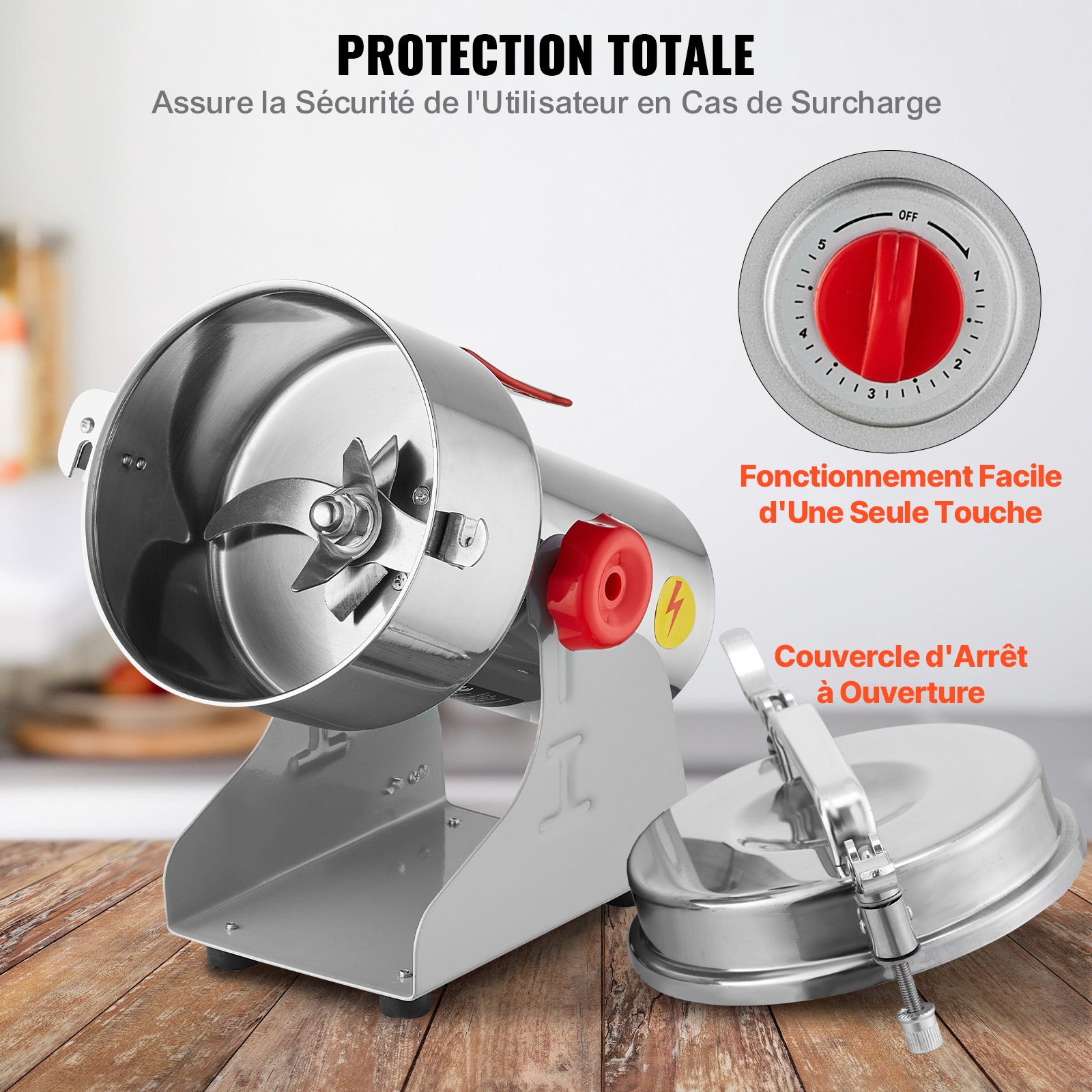 Moulin à épices électrique,VEVOR broyeur à grains commercial 3000 W,acier inoxydable,type vibrant,pour un broyage rapide des grains,du café - 5