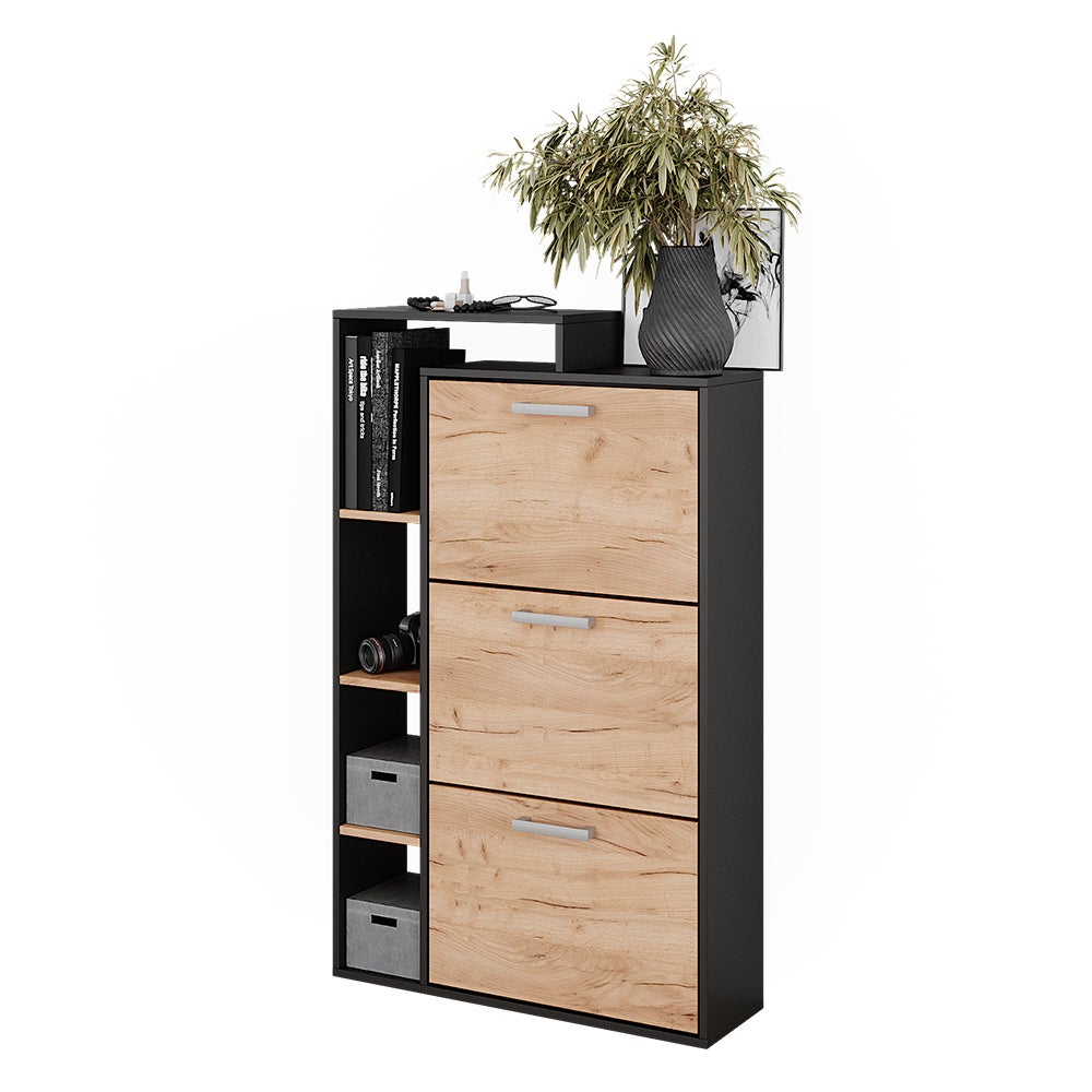 Vicco Meuble à chaussure Orlando, Chêne doré/anthracite, 80x128.3cm avec 3 compartiments - 7