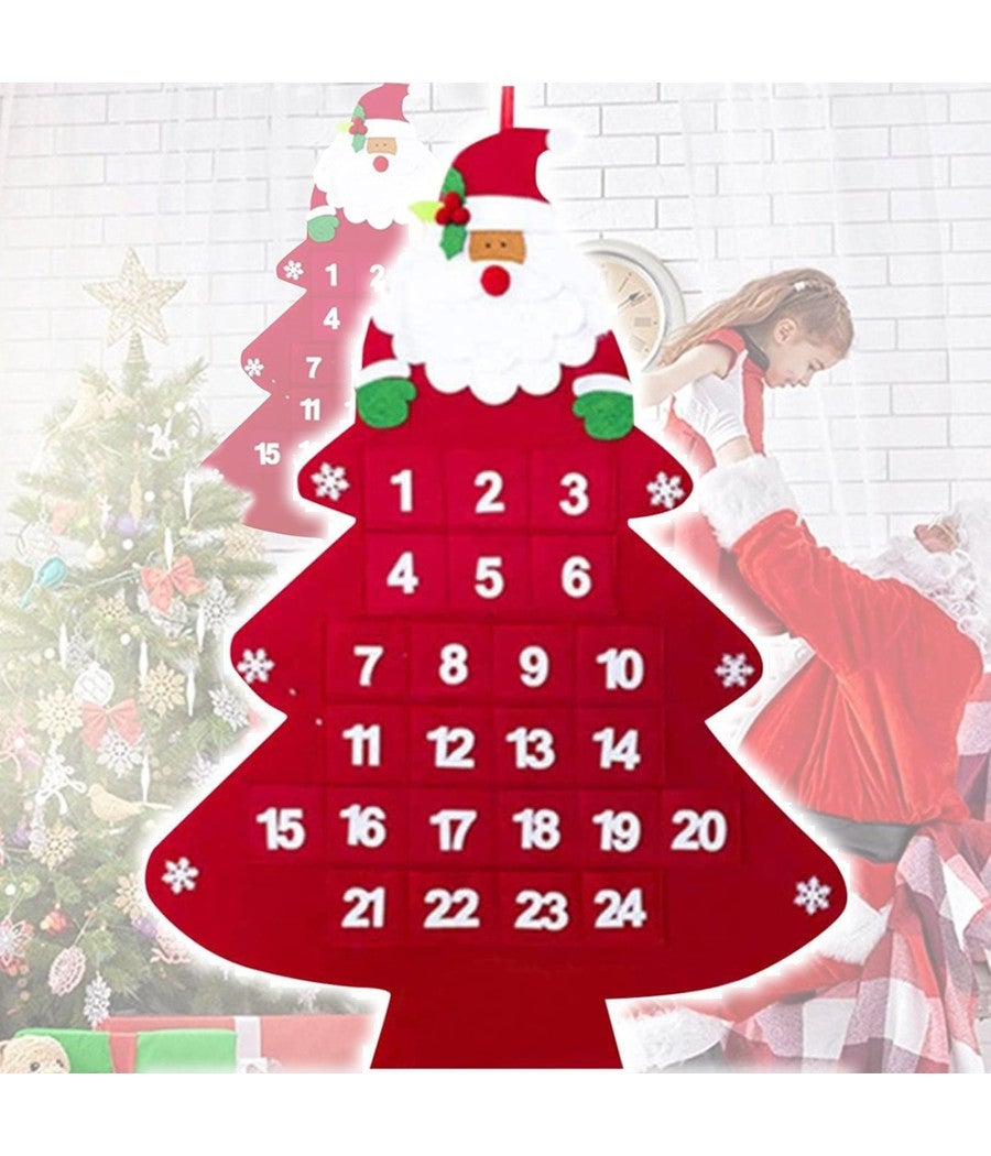 Calendario Dell'Avvento In Feltro Grigio XXL 145 Cm, Con 24 Tasche, Decorazione Natalizia Da Parete Riutilizzabile