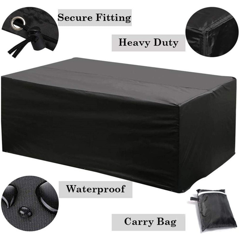 Housse de protection rectangulaire noire pour meubles de jardin 200 x 160 x 70 cm, tissu Oxford 420D résistant et indéchirable avec revêtement argenté - 3