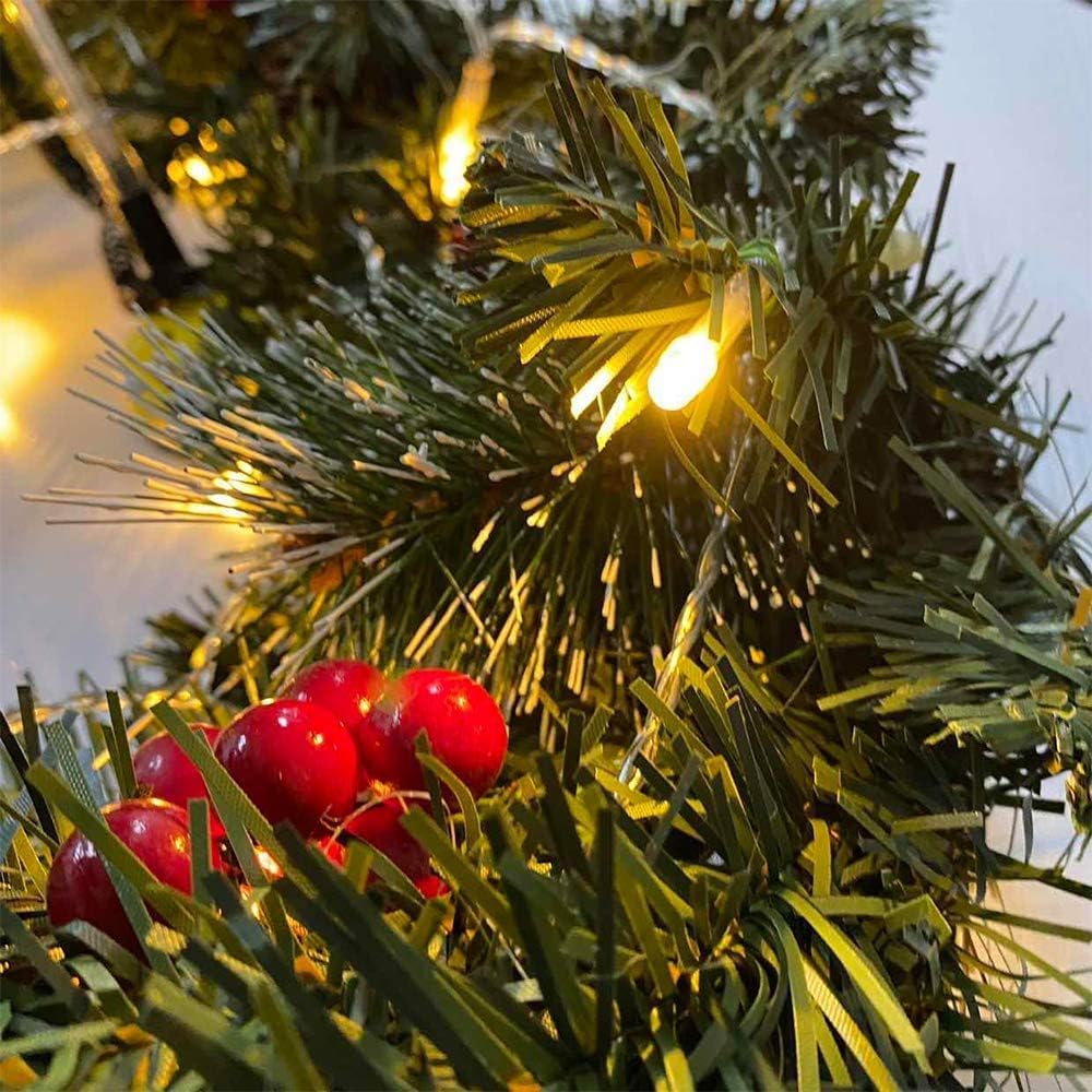 Guirnalda de árbol de Navidad artificial de 180 cm, verde iluminado con piñas y frutos rojos, ideal para decorar chimenea, puerta y escalera. - 3