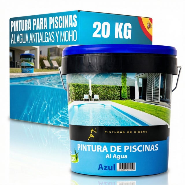 [Azul 20KG] Tinta Piscinas à Base de Água Azul com Antialgas. Especial para betão e cimento. Aderência elevada e secagem rápida.