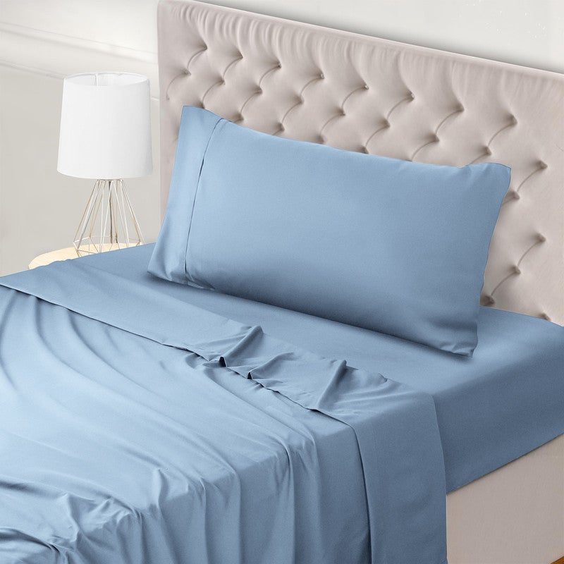 Juego de Sábanas 100% Algodón | 3 Piezas | Bajera Ajustable 30 CM | Funda Almohada Boca Abierta | Hipoalergénico, Absorbe Humedad | Celeste Cama 90 - 5