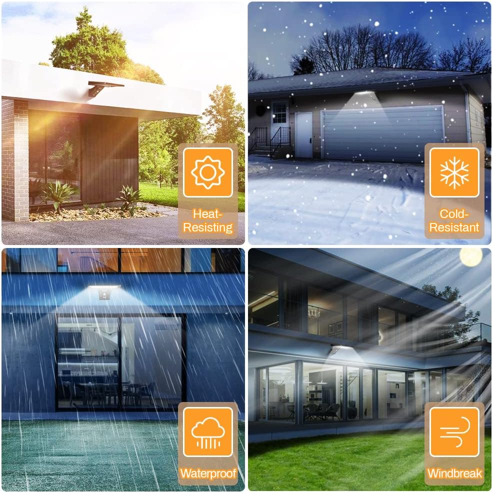 Lampe solaire de sécurité, 104 LED, détecteur de mouvement, télécommande, étanchéité IP65, 3 températures de couleur, 4 modes - 6