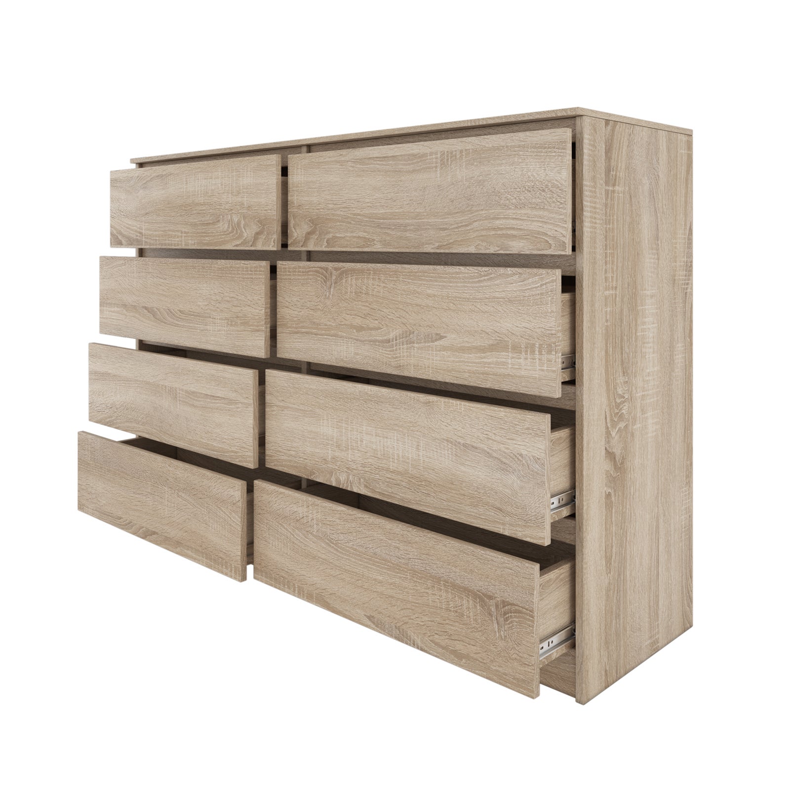 MILAN - Commode large 8 tiroirs chambre salon - 97x138x40 - Design minimaliste - Meuble de rangement - Aspect bois - sonoma - 3