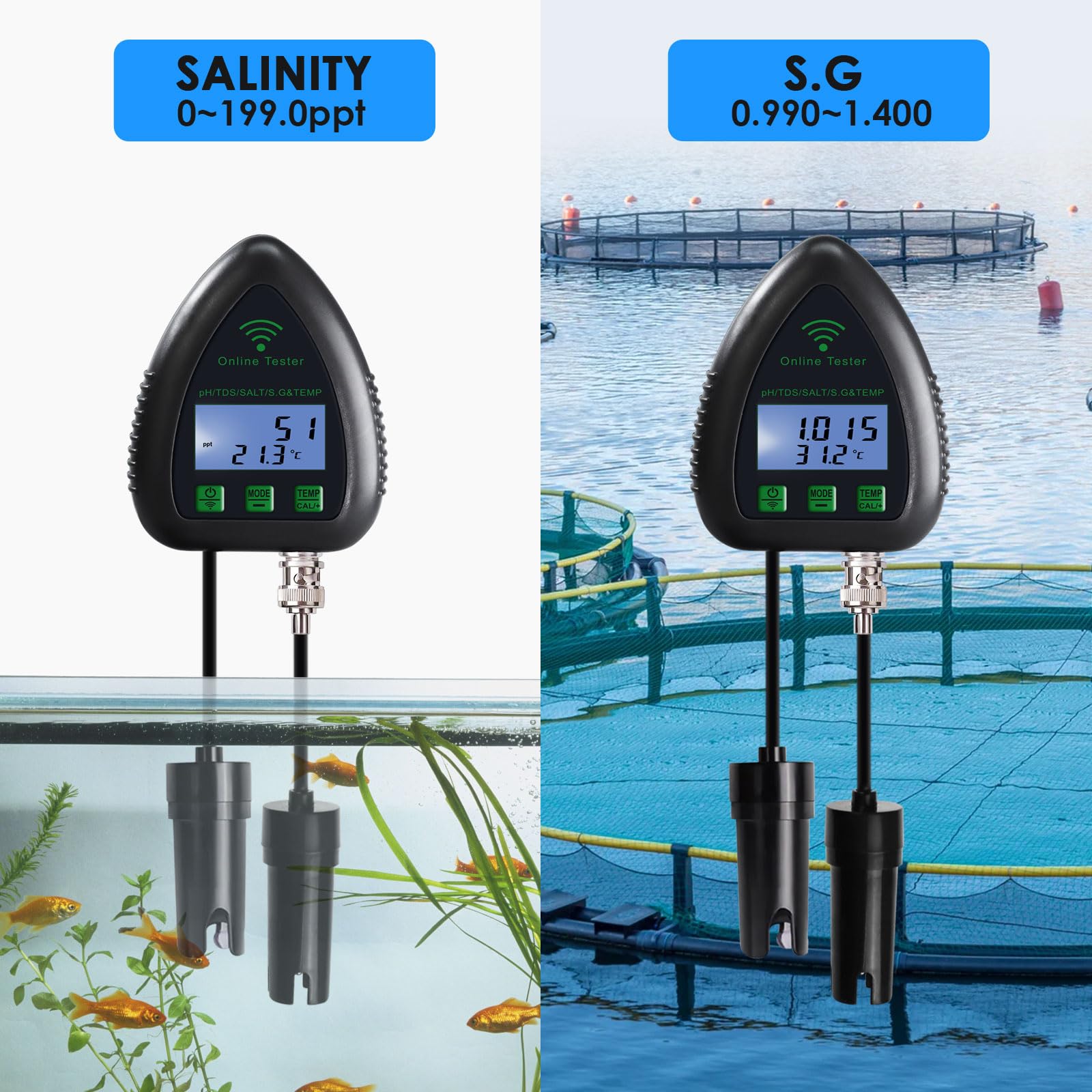 Testeur de qualité de l'eau Tuya WIFI 5 en 1, surveillance en ligne du pH/TDS/salinité/SG/température, facile à calibrer, avec fonction d'alarme - 5