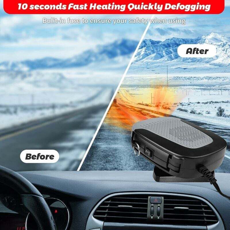 Alovez – Chauffage voiture 12V 150W – Ventilateur dégivrage 360° – Câble allume-cigare 1,5 m – Désembuage & dégivrage rapide - 4