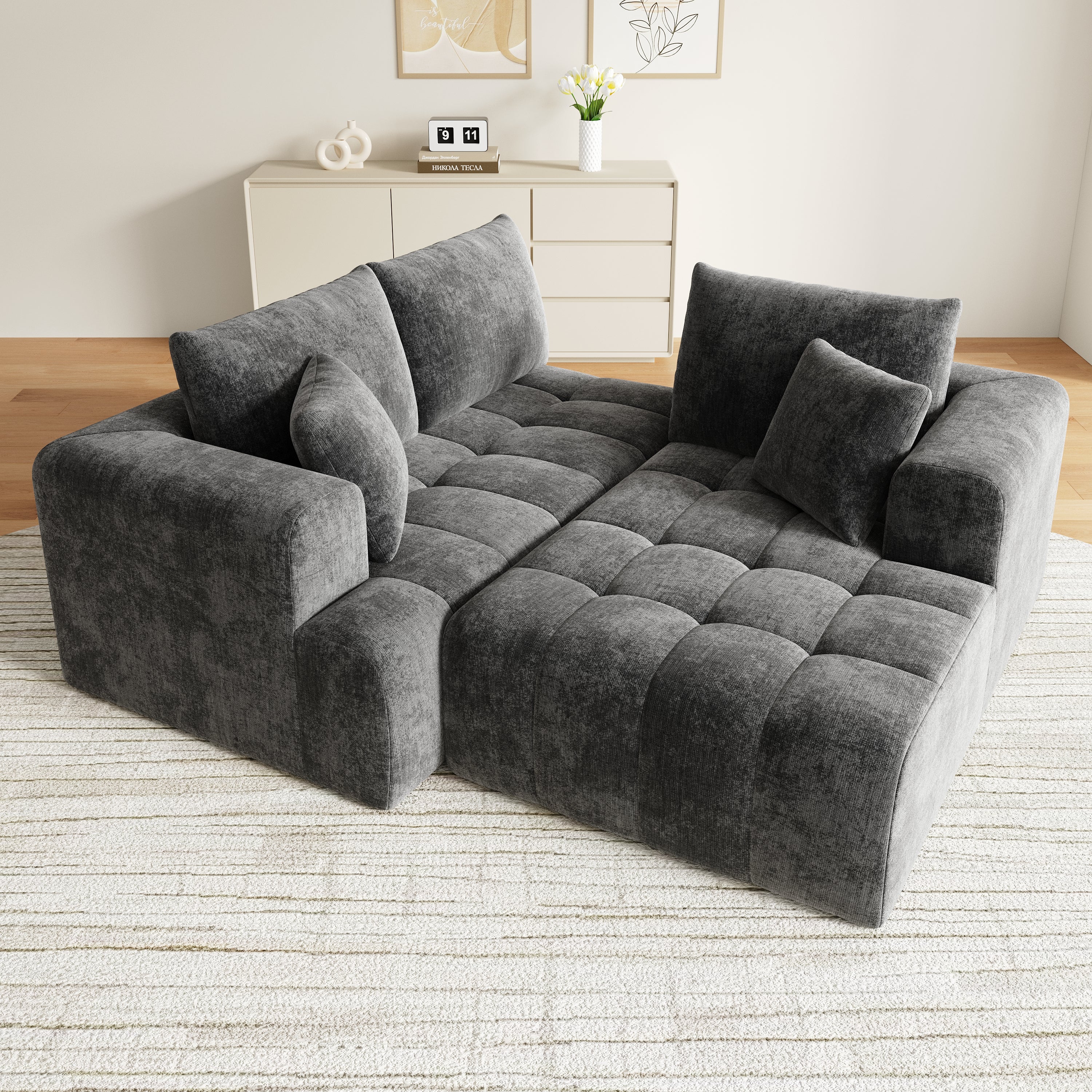 Canapé d'angle modulaire en L 244.5x136x79cm, canapé nuage, tissu chenille confortable, combinable librement,sans montage, gris - 3