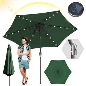 Outsunny Ombrellone da Giardino con 24 Luci LED Solari Telo Inclinabile Asta Metallica 2,9x2,5 m Crema | Italy