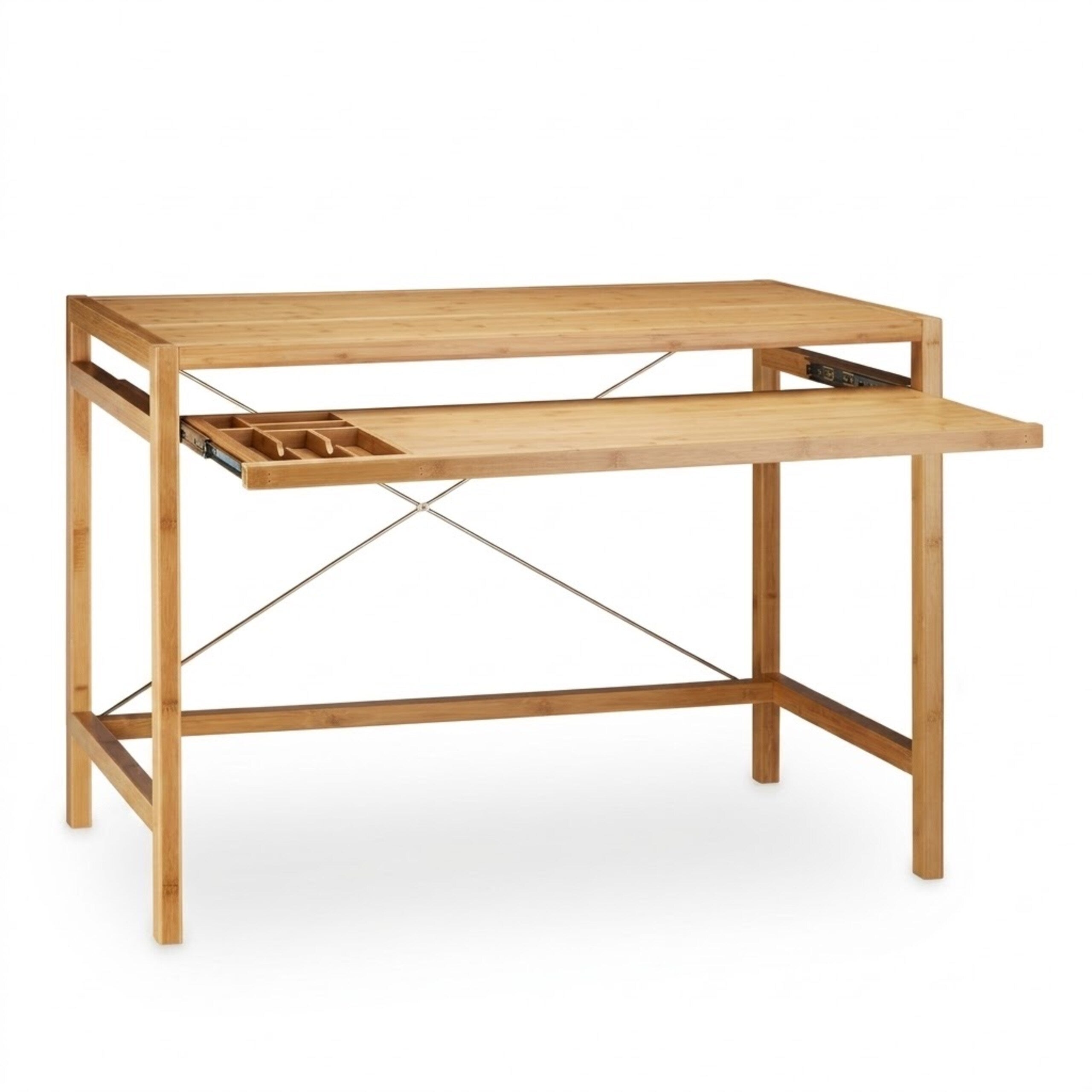 Bureau informatique table ordinateur en bambou emplacement clavier HxlxP: 76,5 x 106,5 x 55,5 cm, nature, Relaxdays - 6