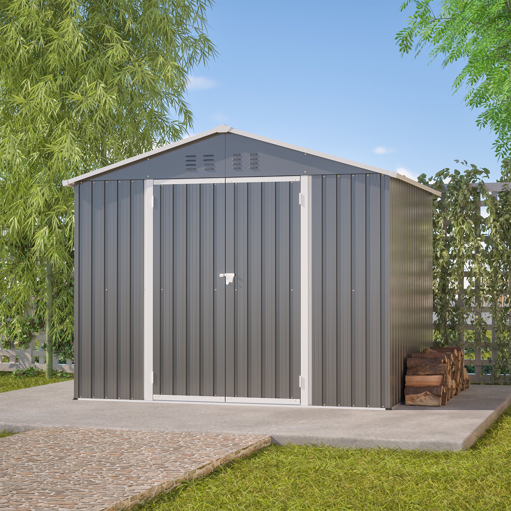 Caseta de jardín metálica con Techo 4,61 m²/240x192x191 cm, caseta para herramientas de acero galvanizado, Cobertizo Jardin Exterior - Gris antracita - 2