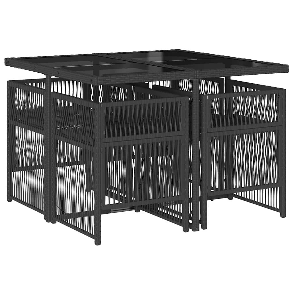 Set de muebles jardín 5 piezas con cojines ratán sintético negro - 3