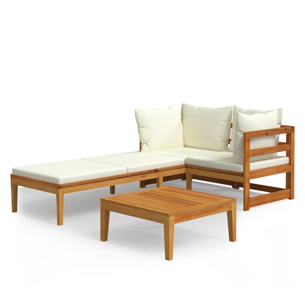 Maison Exclusive - Salon de jardin 3 pcs avec coussins blanc crème Bois d'acacia - 2