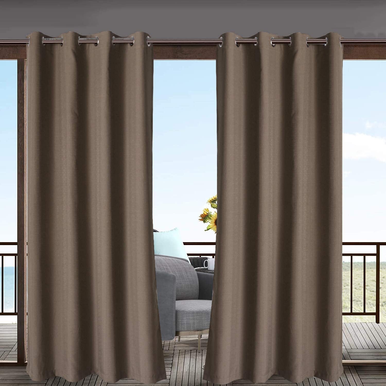 Wodoodporne, zaciemniające, odporne na blaknięcie zasłony zewnętrzne na werandy, altanki, patio, brązowe, 1 arkusz, 132*137 cm (szer. × dł.). - 3