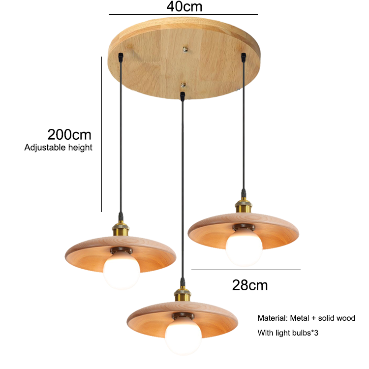 Lampa wisząca, żyrandol z 3 głowicami i żarówką, lampa sufitowa w stylu vintage, lampka nocna, 3 regulowane temperatury barwowe, regulowana wysokość - 5
