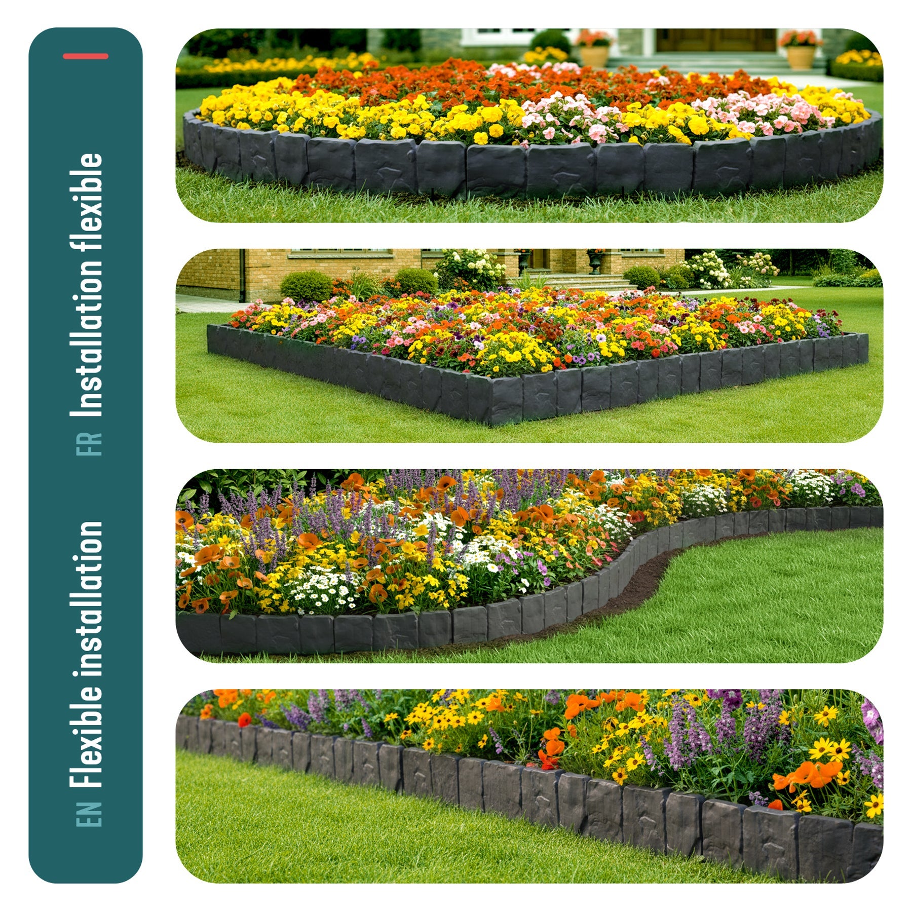 Bordure de jardin imitation pierre 2.5m gris - hauteur 23cm - clôture gazon décorative en PP - lot de 10 - VOUNOT® - 6