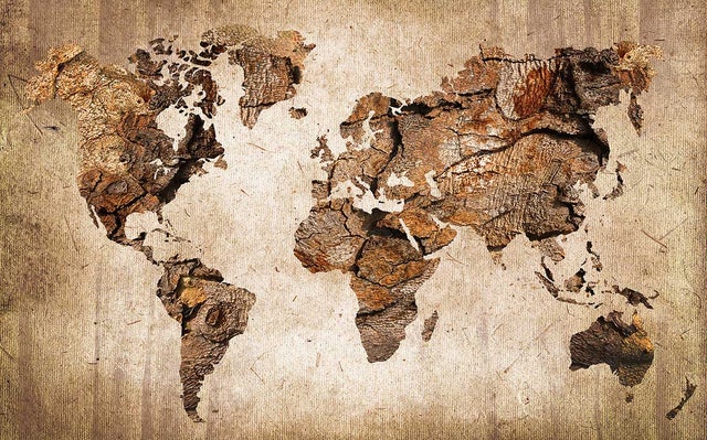 Tableau carte du monde couleur bois - 80x50 cm