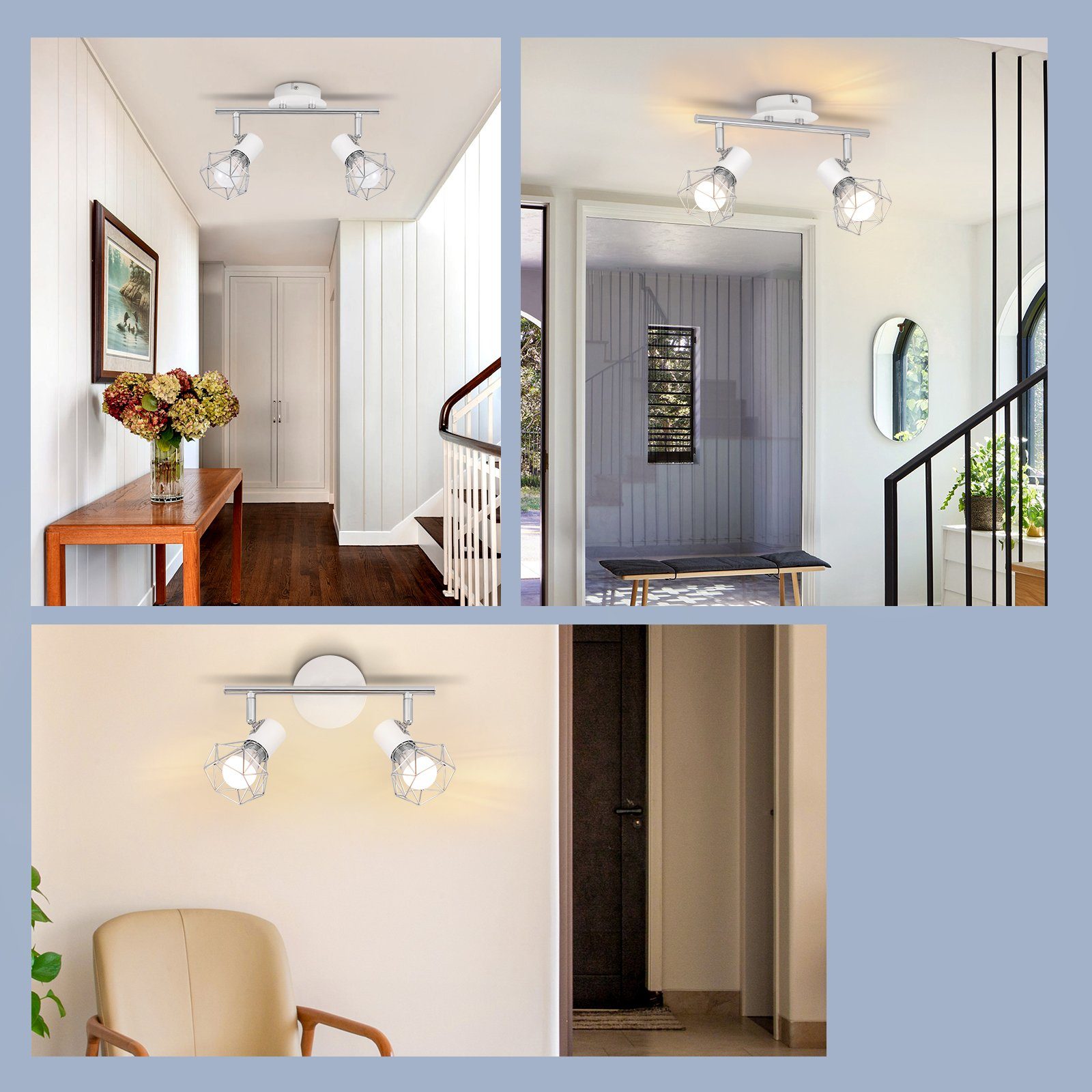 NETTLIFE 2 Focos de Techo Giratorios Interior Blanco Industrial Metal E14 Regulable 350° para Oficina Guardarropa Pasillo Baño - 9