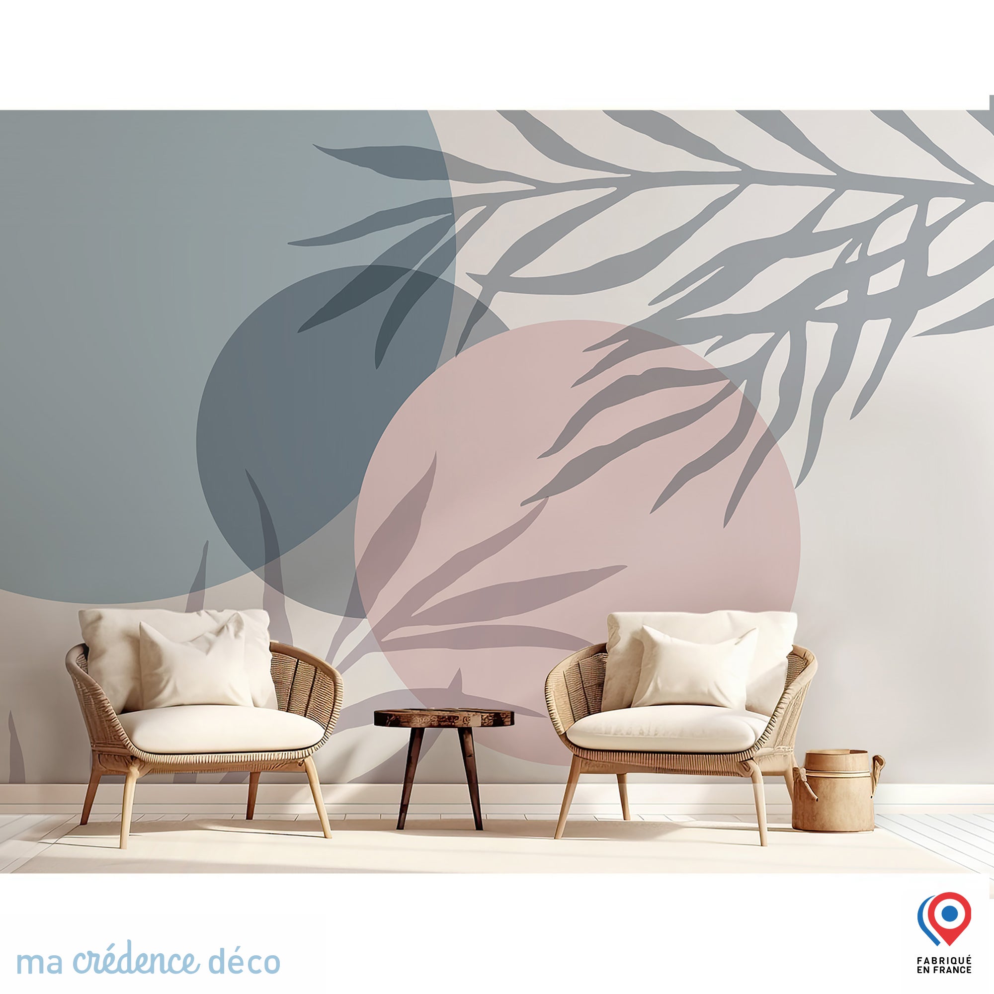 Papier peint Cercles et végétation colorés - Intissé - L.300 x H.280 cm ...