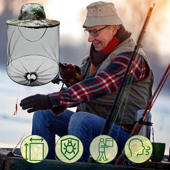 Chapeau avec moustiquaire, filet anti-insectes, filet de protection du visage pour apiculteur, chapeau de protection solaire, chapeau en filet - 7