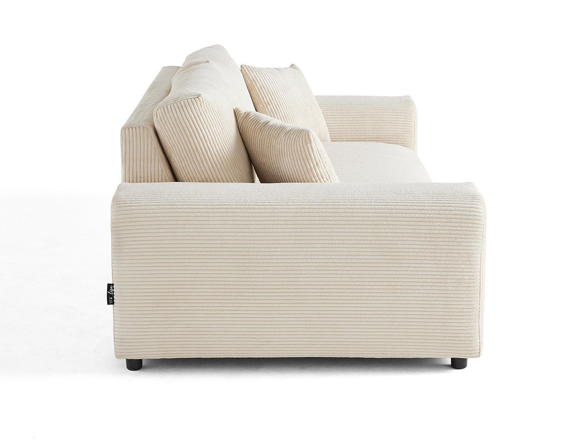 Canapé droit 3 places en velours côtelé beige - GARANCE - Best Mobilier - 9